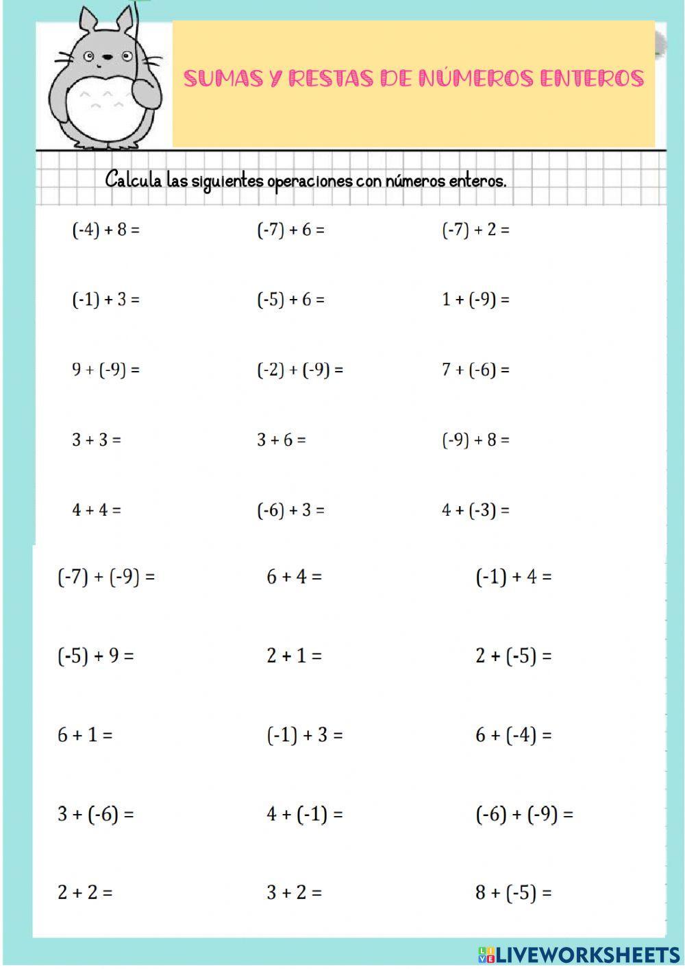 Sumas y restas enteros