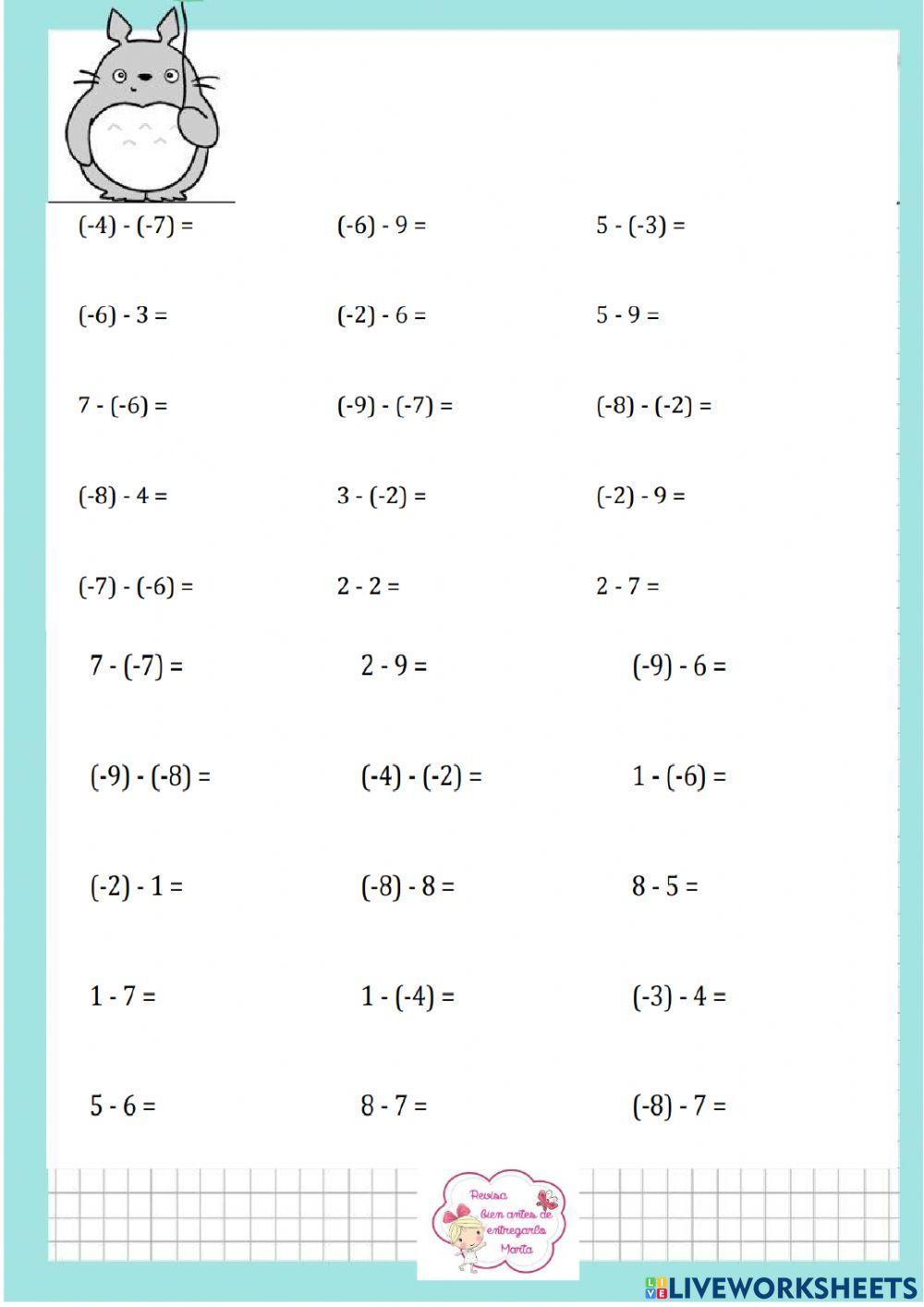 Sumas y restas enteros