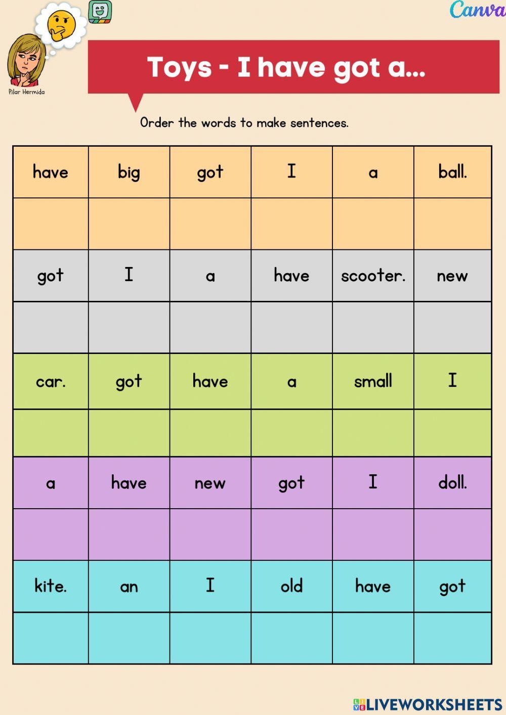 Order words into sentences: TOYS