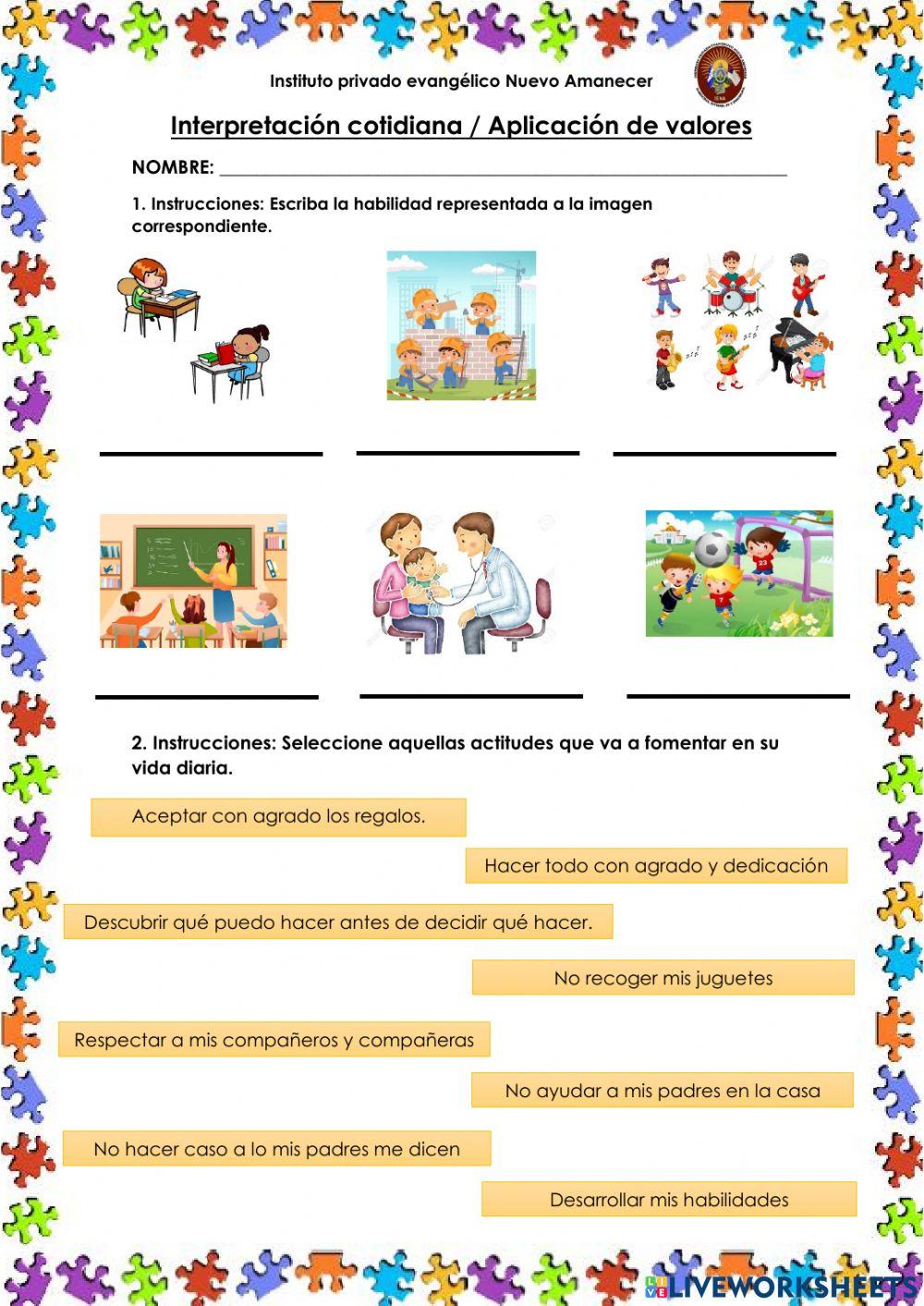 Aplicación de valores-Interpretación cotidiana