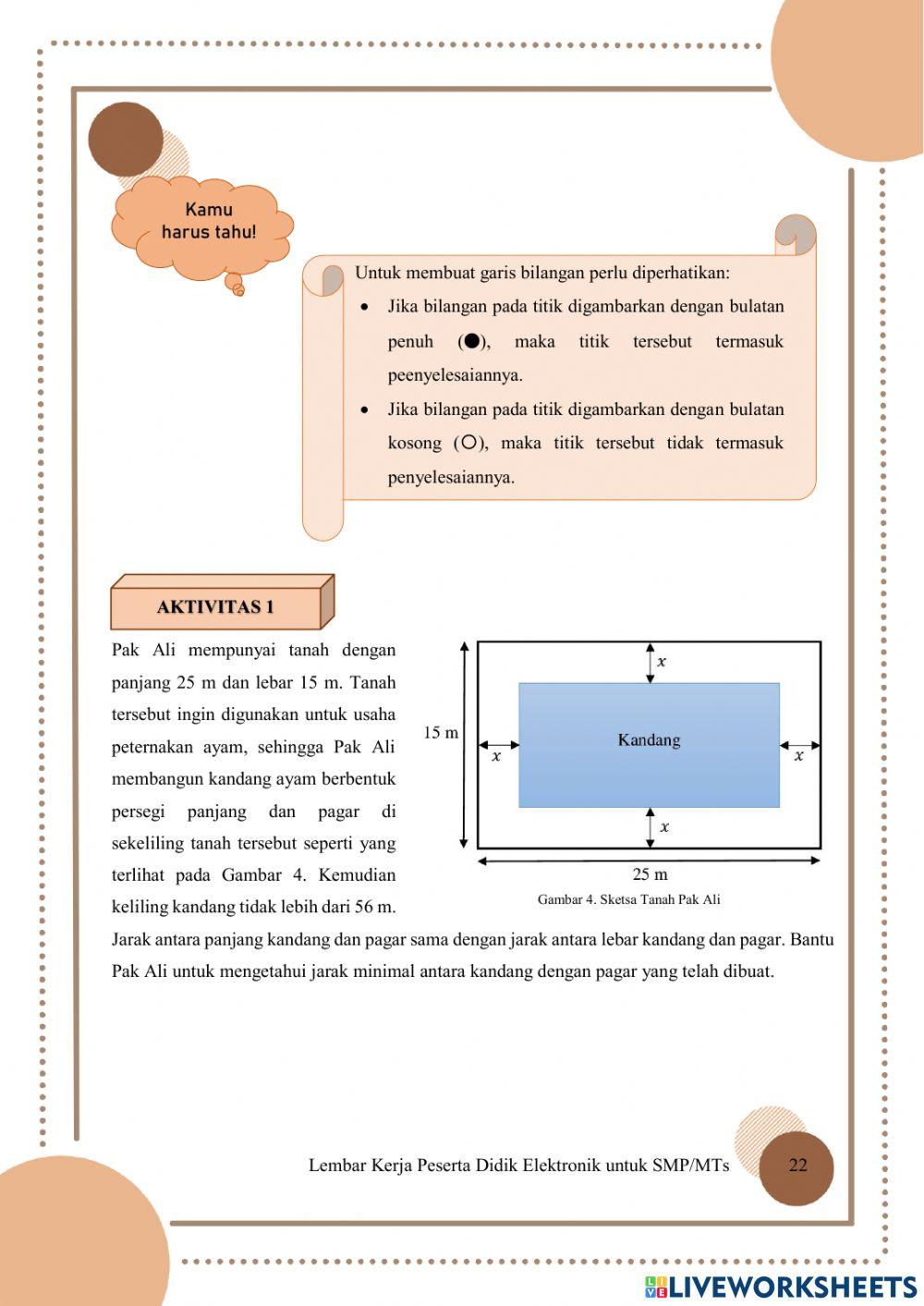 Pertemuan 4: Penerapan Pertidaksamaan Linear Satu Variabel