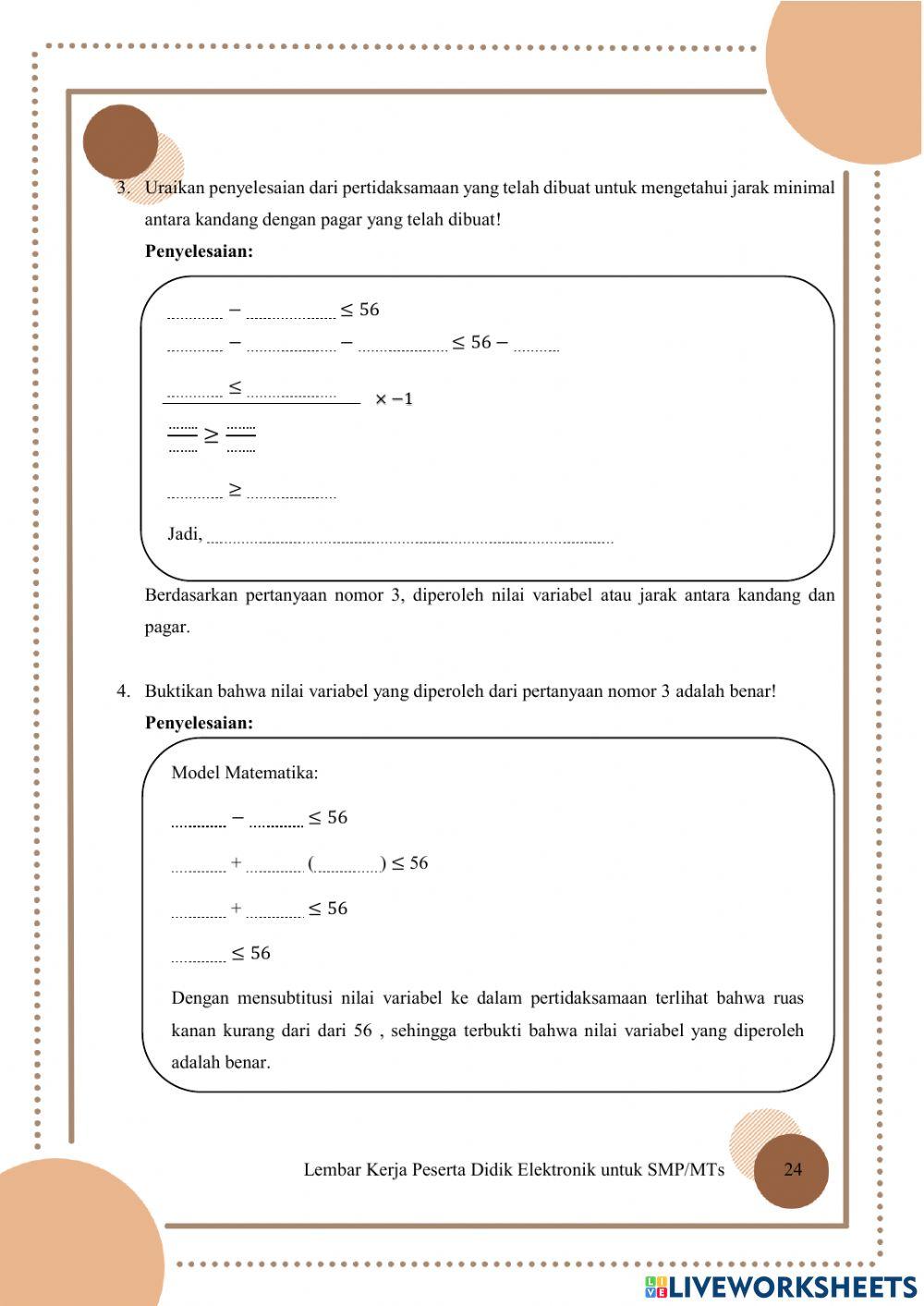 Pertemuan 4: Penerapan Pertidaksamaan Linear Satu Variabel