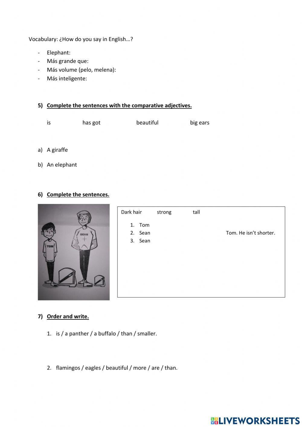 Examen de inglés Unidad 3 5ª primaria