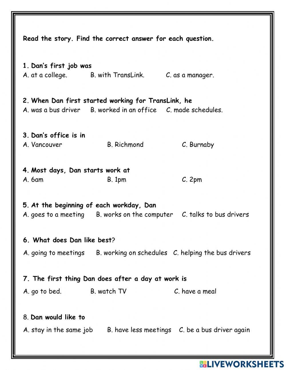 LINC 3 Reading Assessment - Employment