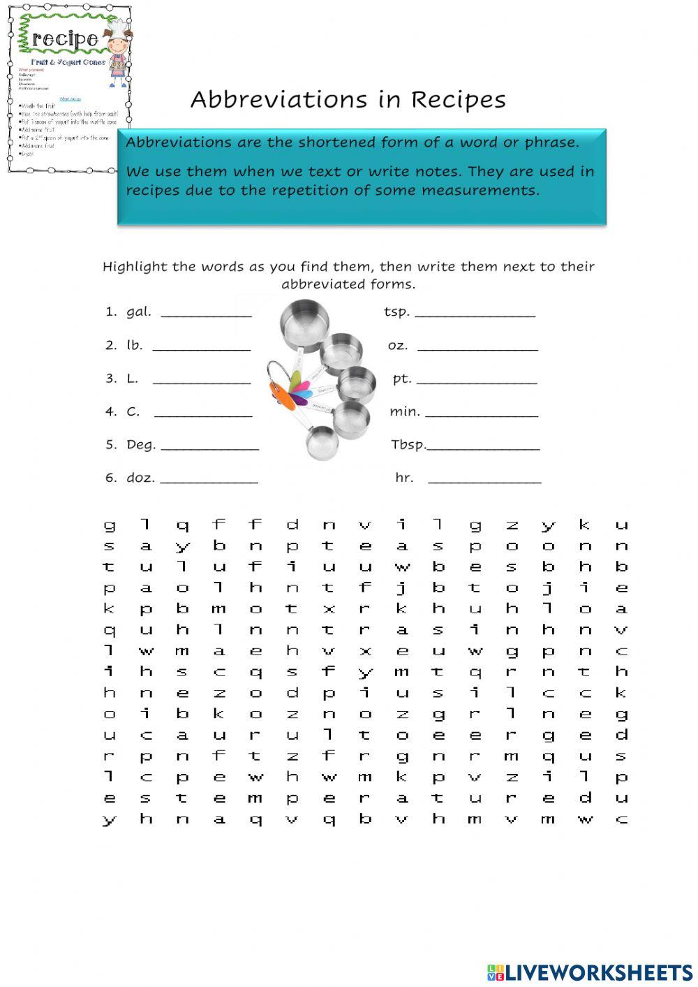 Abbreviations in Recipes