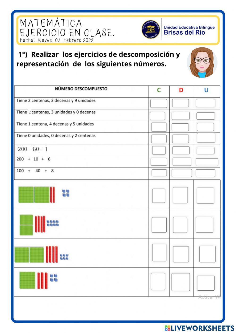 Descomposición y representación de números del 200