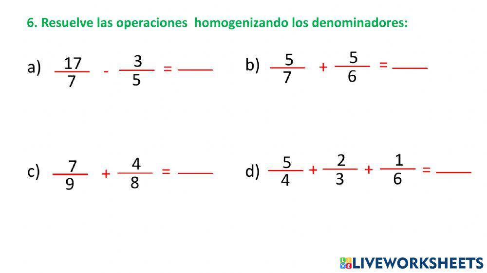 Fracciones Adición y Sustracción