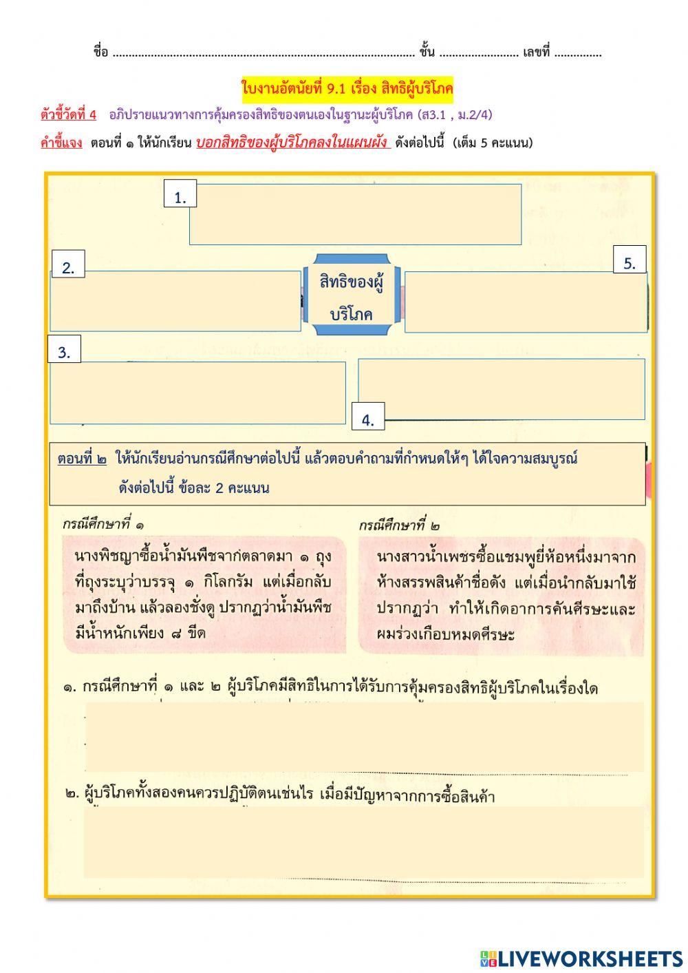 ใบงานอัตนัยที่ 9.1 เรื่อง สิทธิผู้บริโภค