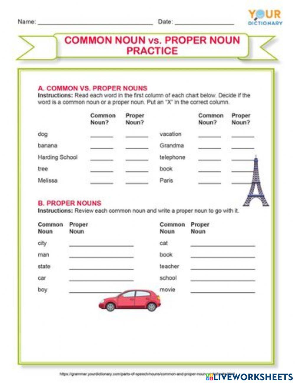 Common and proper nouns activity