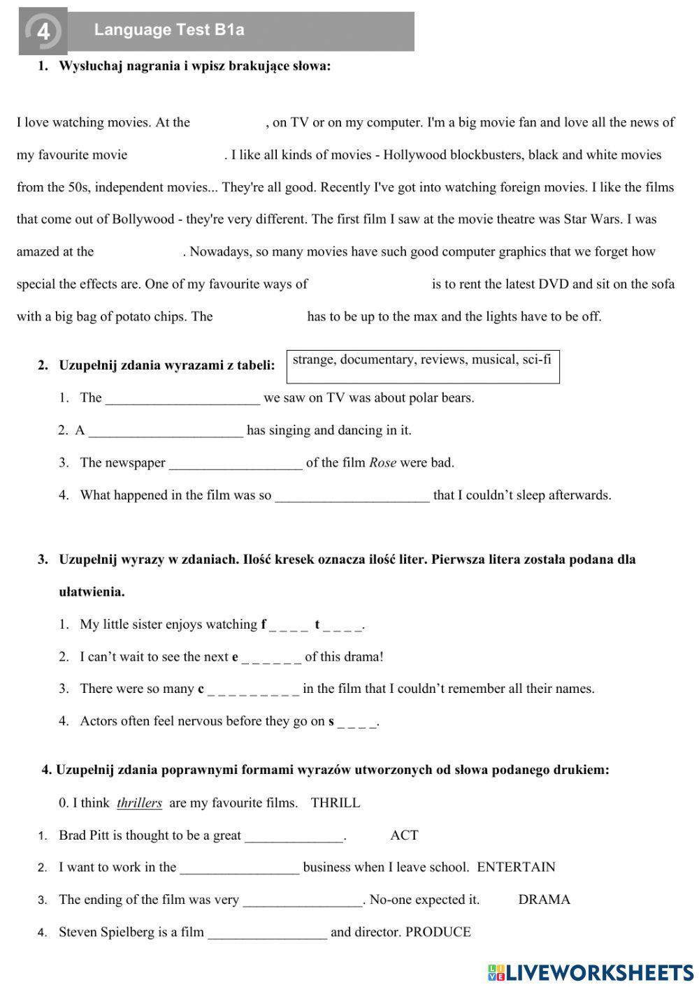Enlish Class B1 Unit 4 test