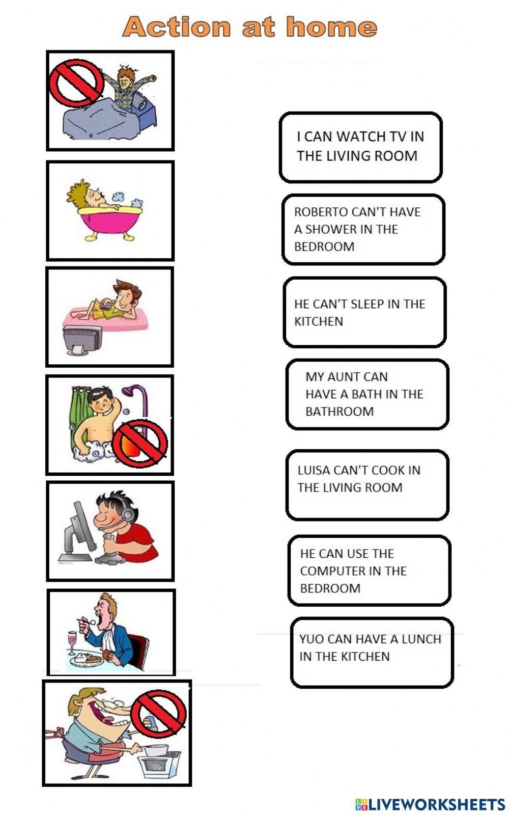 Home action worksheet | Live Worksheets