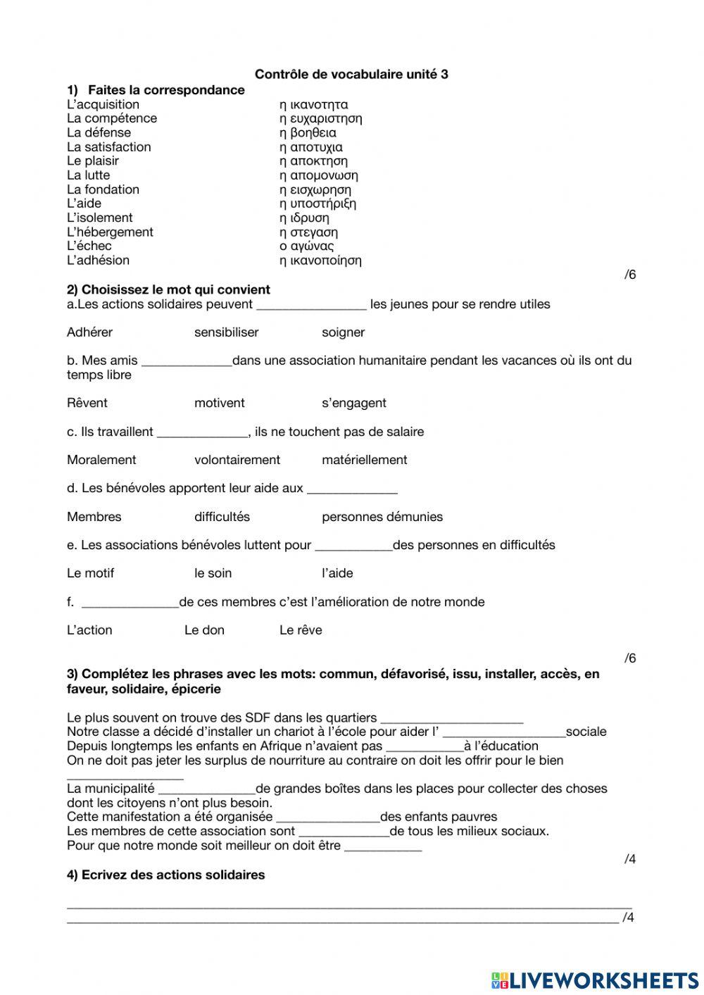 Parcours B1 dossier 3 contrôle de vocabulaire