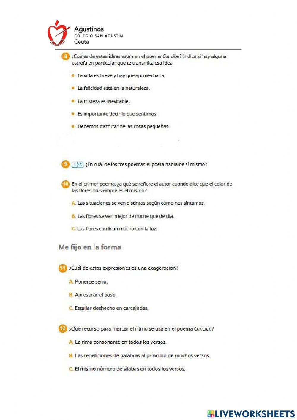 Comprensión Lectora -Leer Poemas- (Unidad 7)