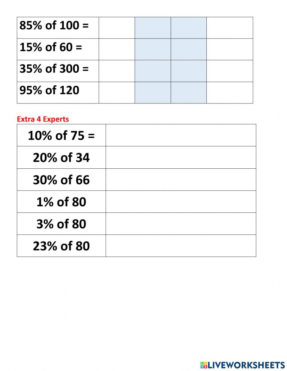 Percentage of a whole number