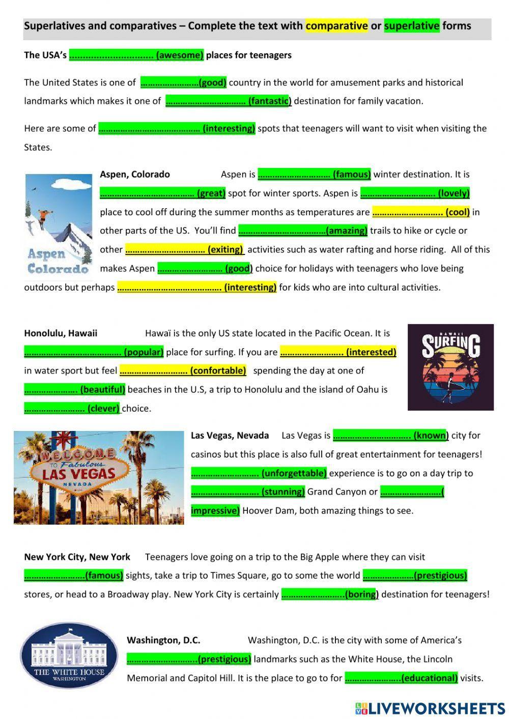 Superlatives and Comparatives USA