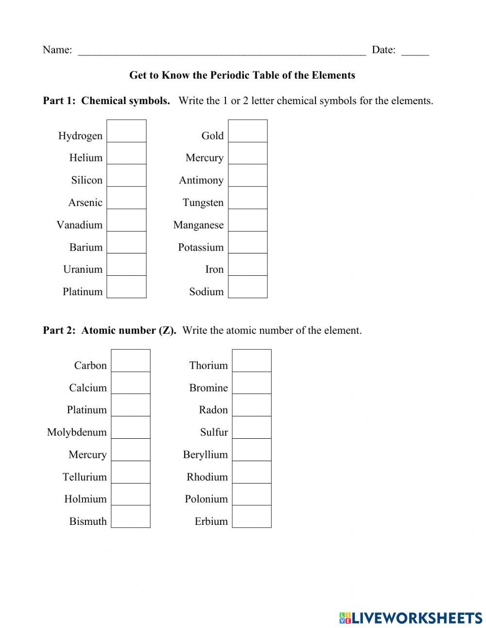 Periodic Table Review