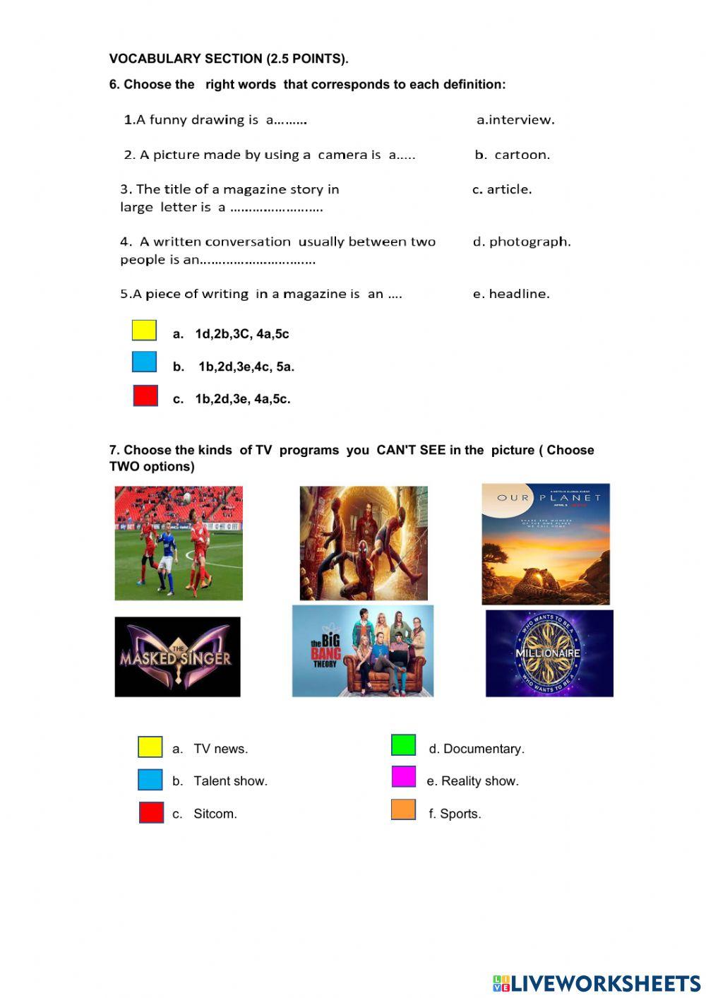 English test p2q2  for 9th EGB