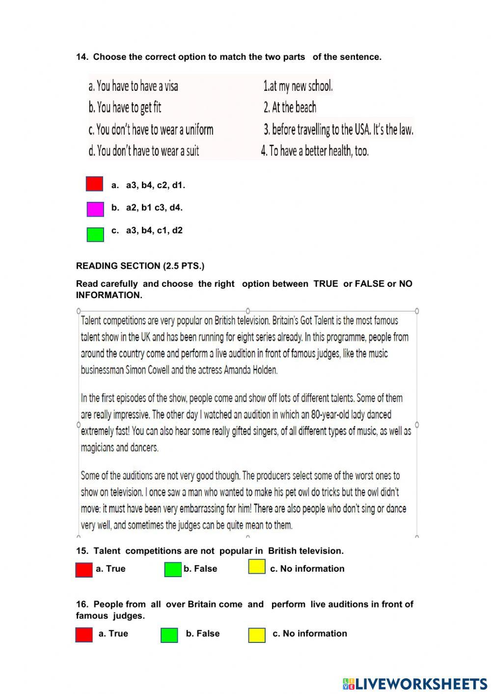 English test p2q2  for 9th EGB