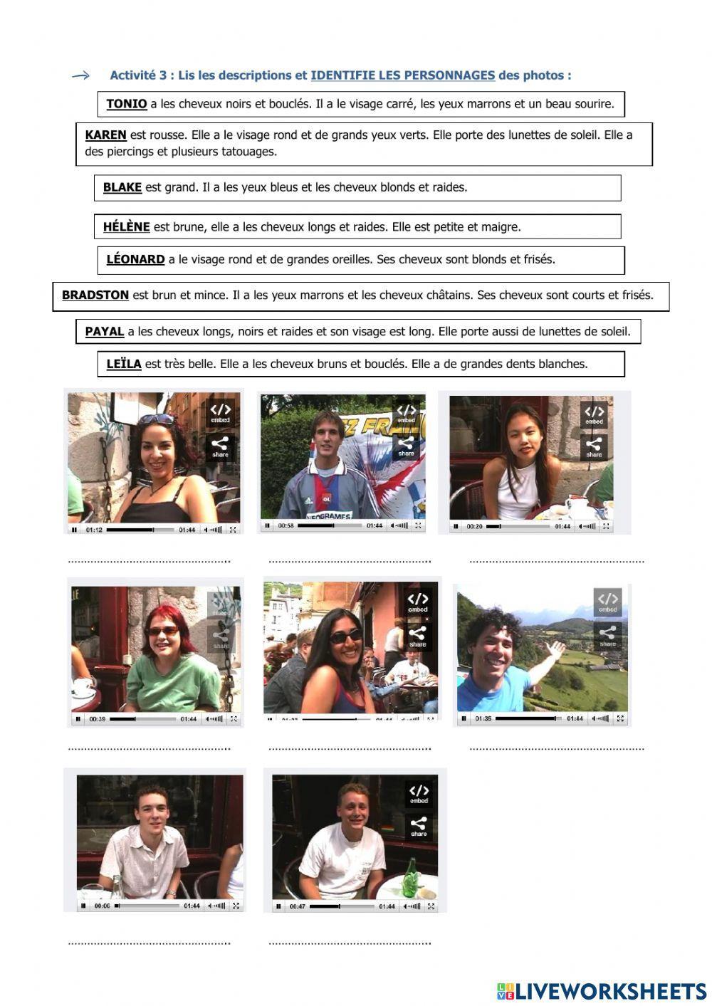 Je décris les personnes II (Le corps II)