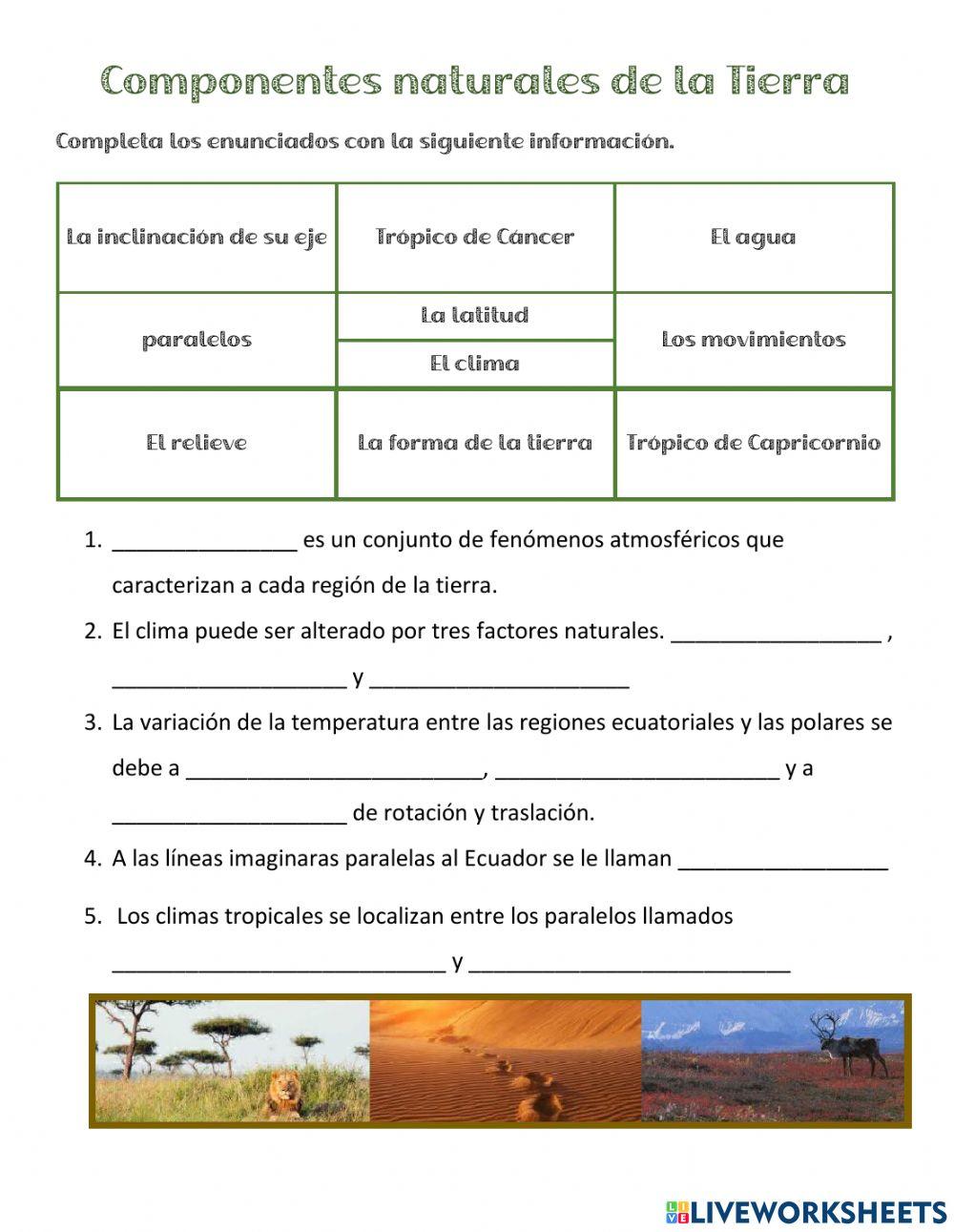 Componentes naturales de la tierra Componentes naturales de la tierra
