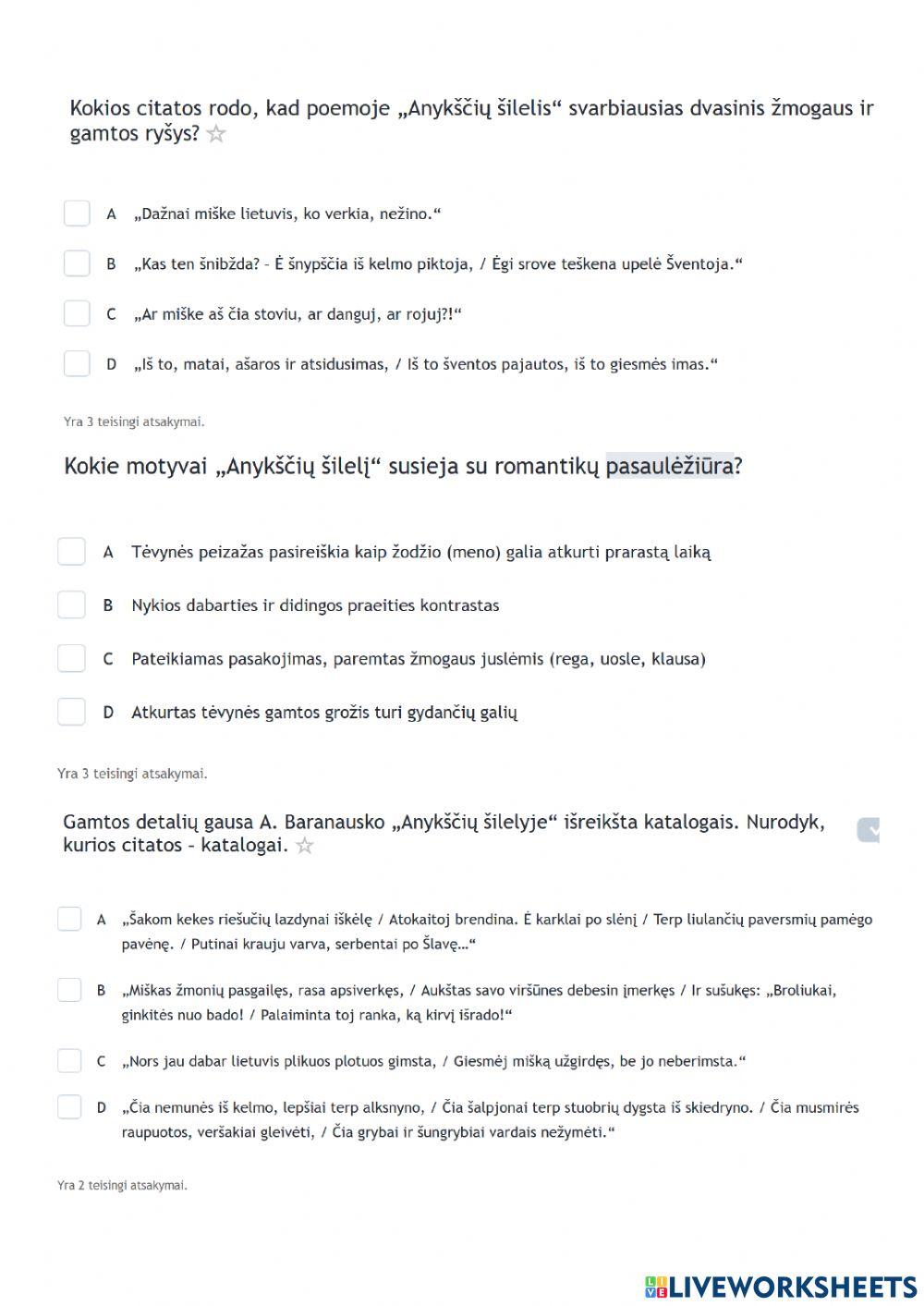 Savarankiškas darbas -A. Baranausko kūryba-