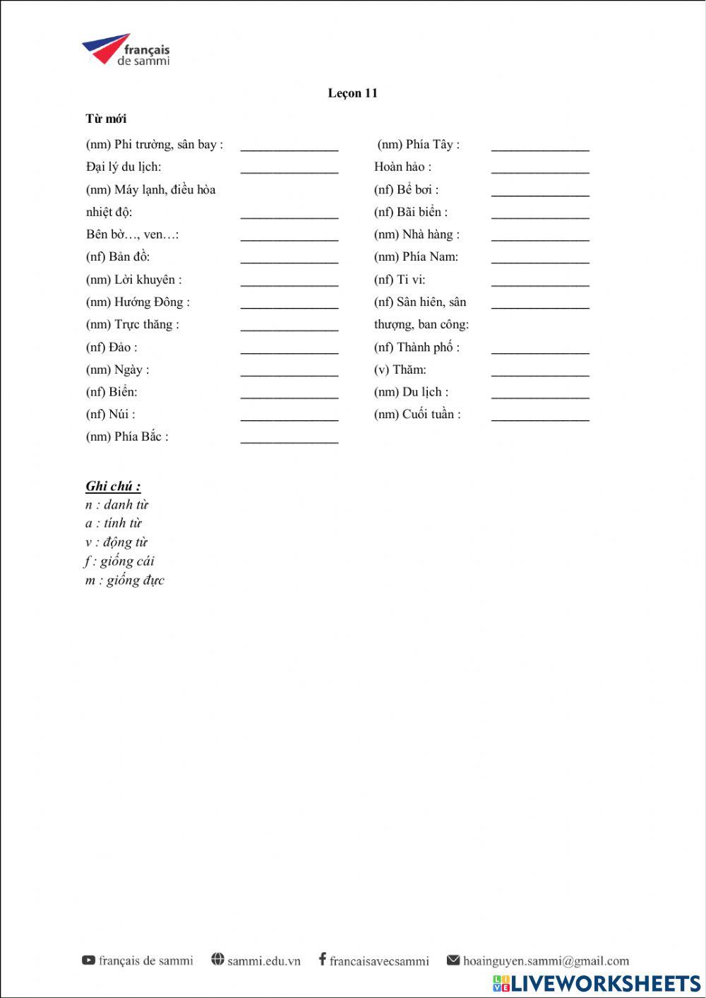 Le Nouveau Taxi 1 - Leçon 11 - Vocabulaire