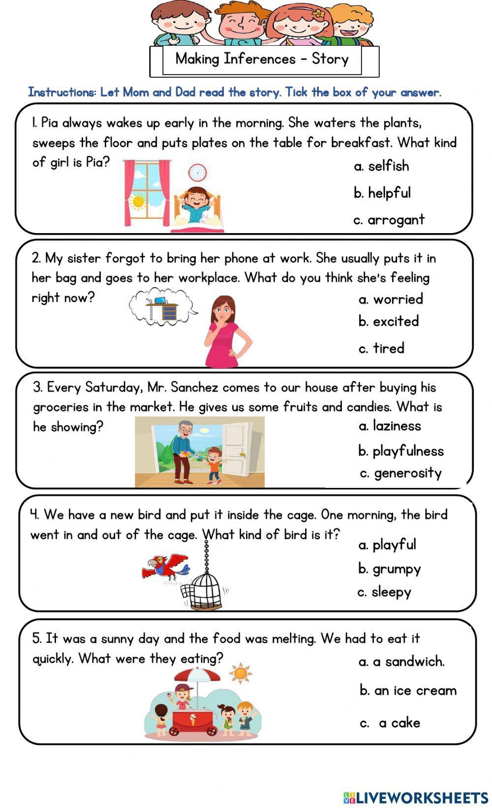 Making Inferences Worksheet Making Inferences Worksheet