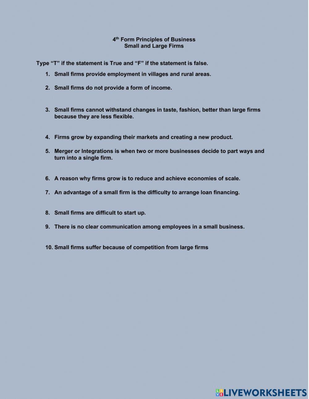 Small business worksheet live worksheets