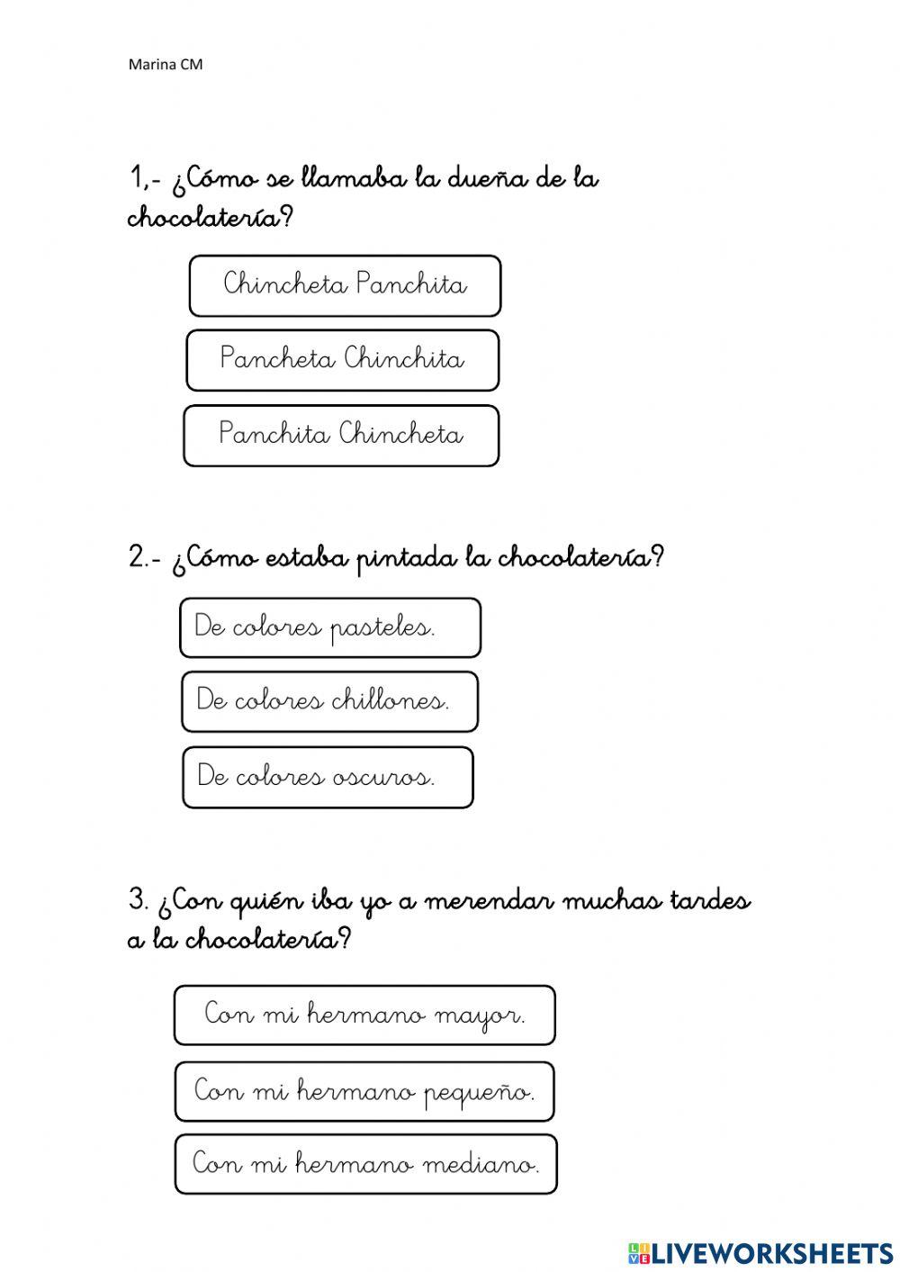 Comprensión Lectora PANCHITA CHINCHETA