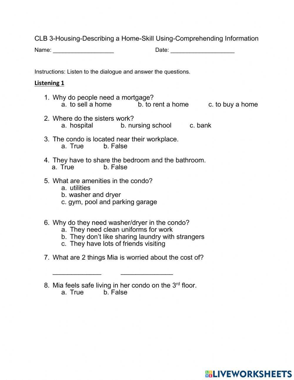 CLB 3 Housing-Describing a Home-Listening Using-Comp. Info.