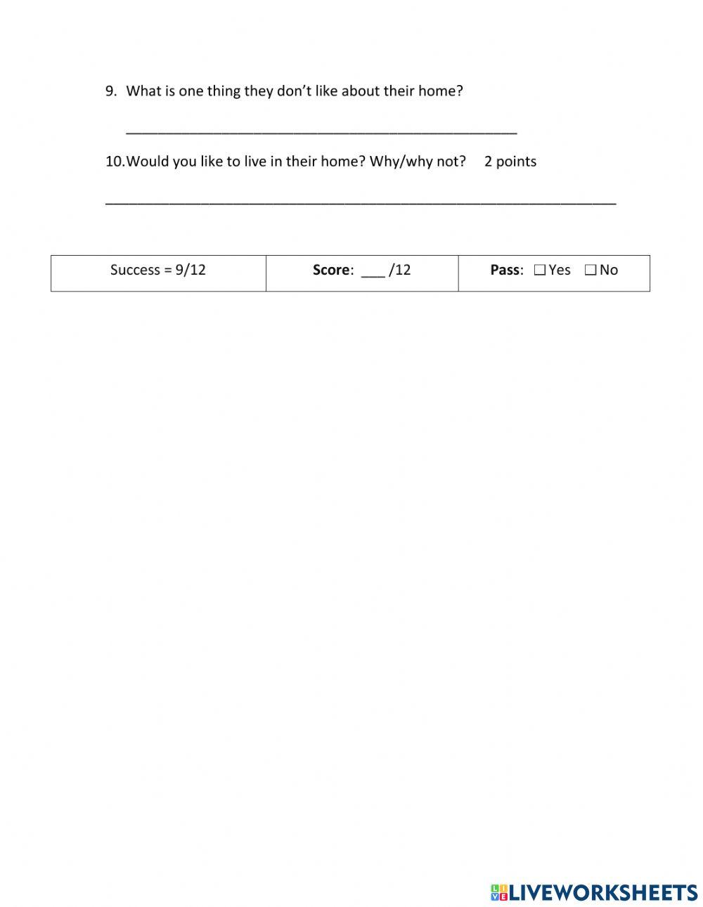 CLB 3 Housing-Describing a Home-Listening Assessment-Comp. Info