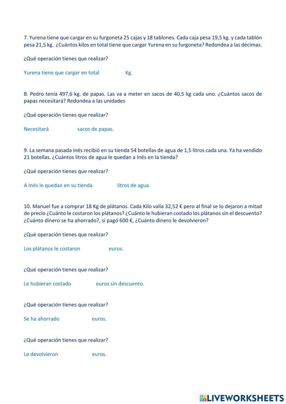 Problemas con decimales