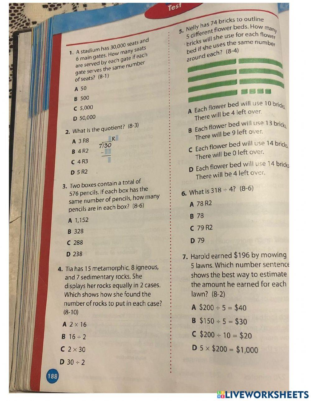 Topic test 8 math worksheet | Live Worksheets