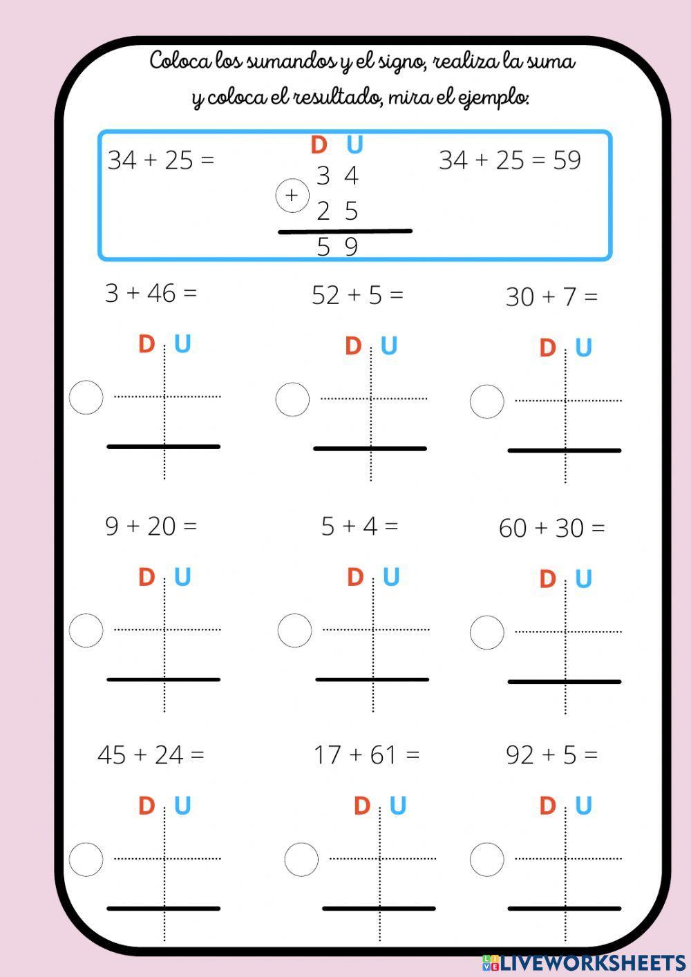 Sumas de dos cifras sin llevada