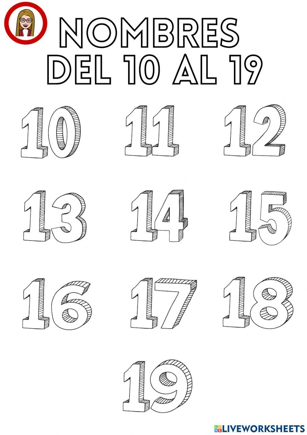 Nombres del 10 al 19