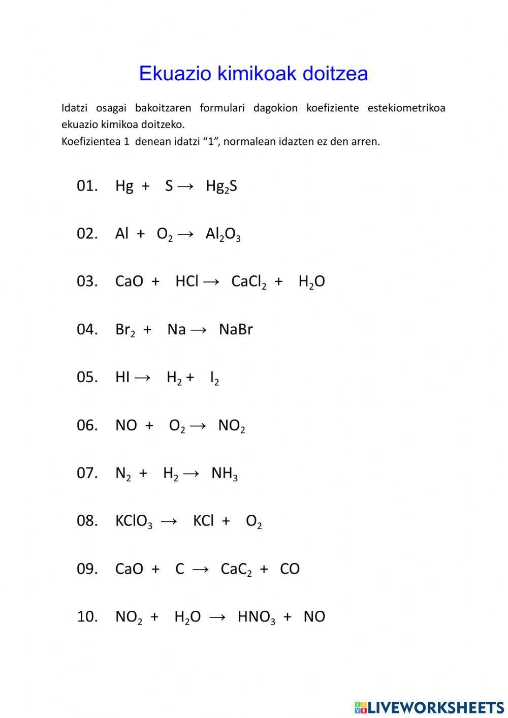Ekuazio kimikoak doitu