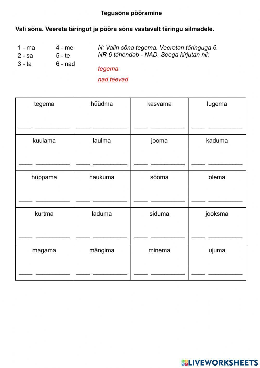 Tegusõnade pööramine olevikus