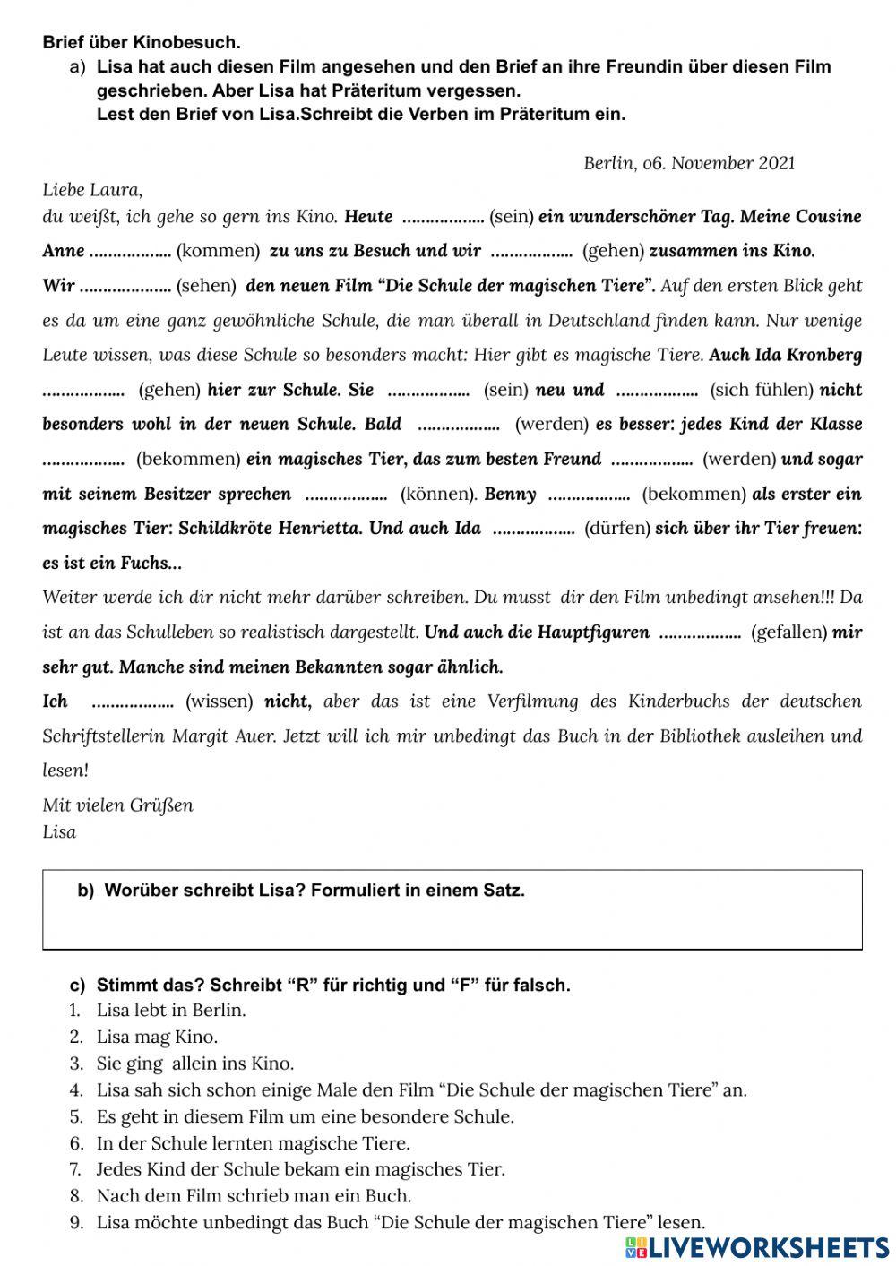 Brief über Kinobesuch