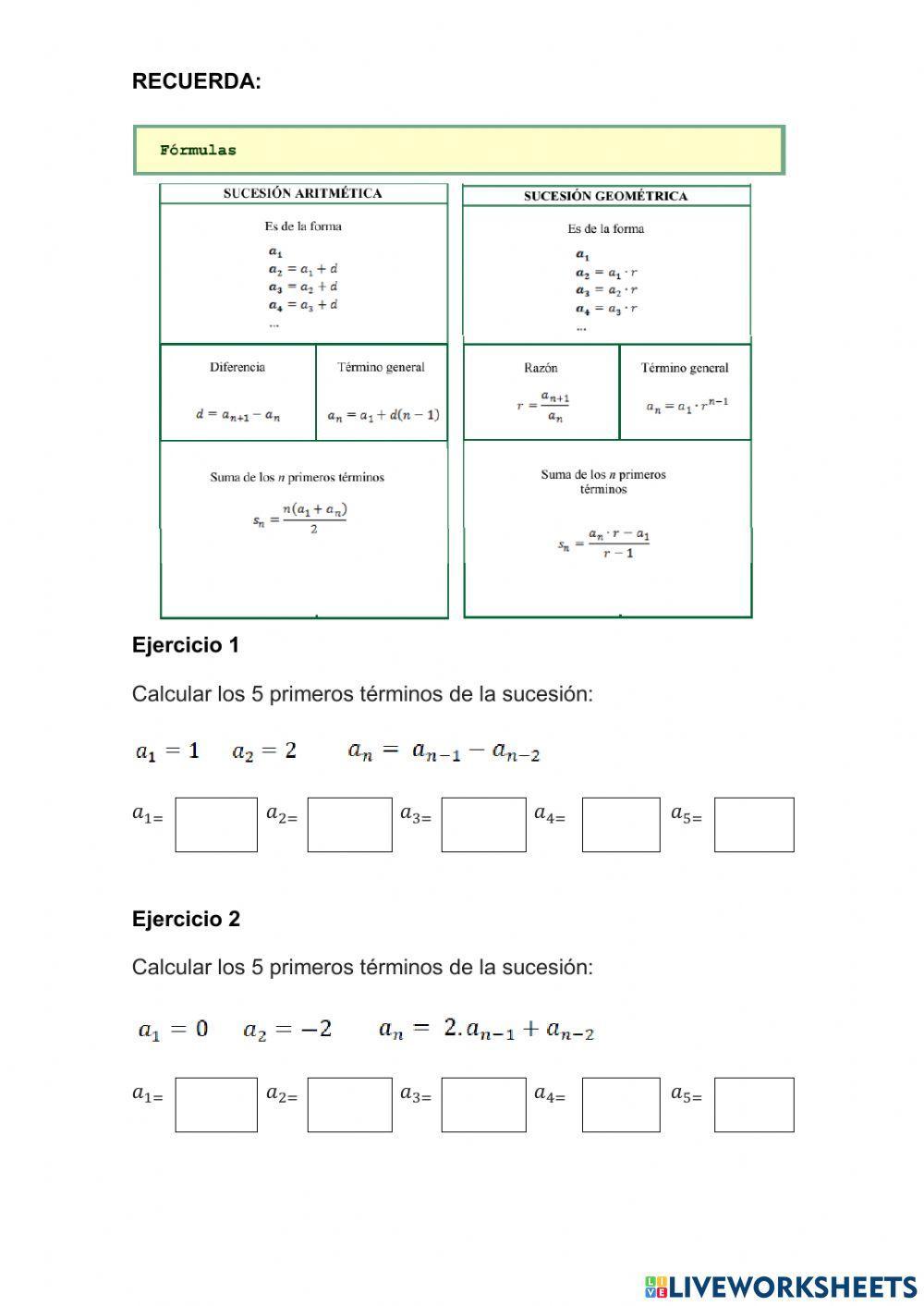 Sucesiones recurrentes. progresiones