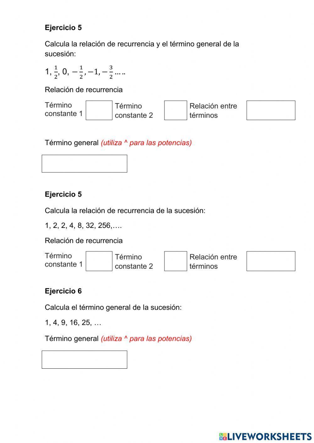 Sucesiones recurrentes. progresiones