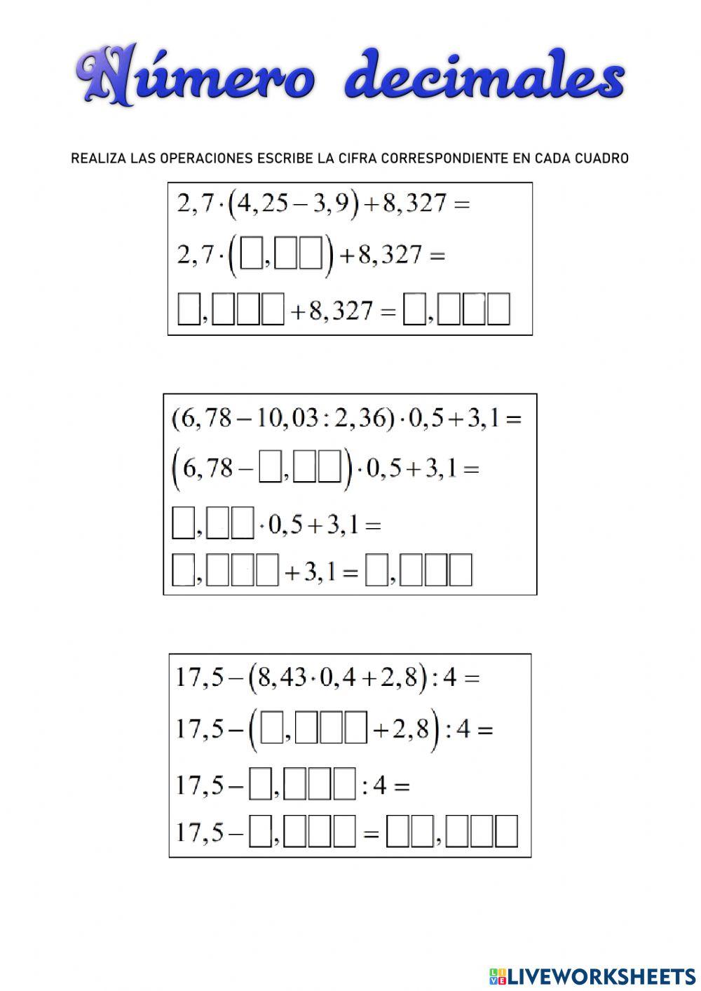 FICHA 1 NUMEROS DECIMALES
