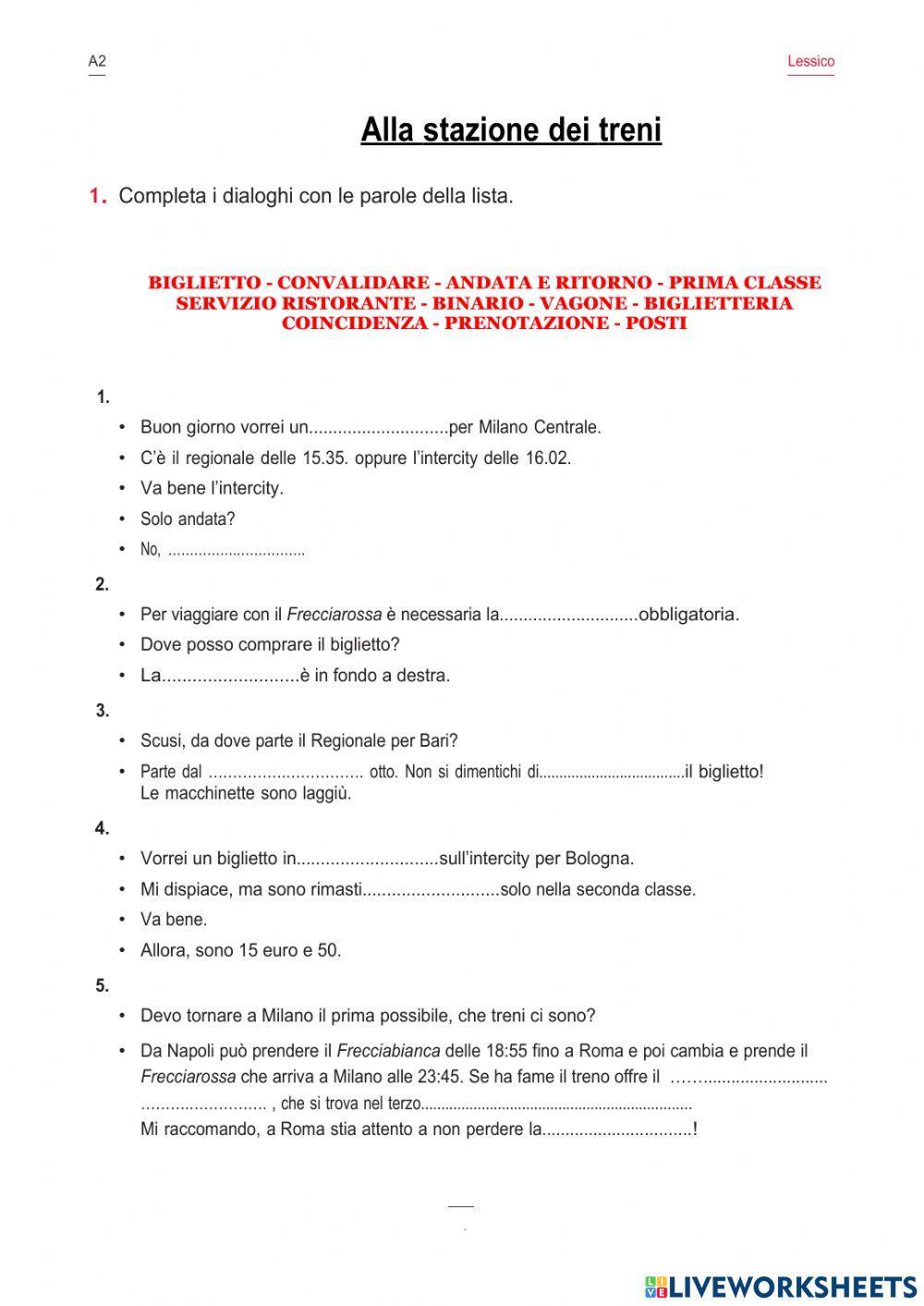 Alla stazione dei treni - lessico