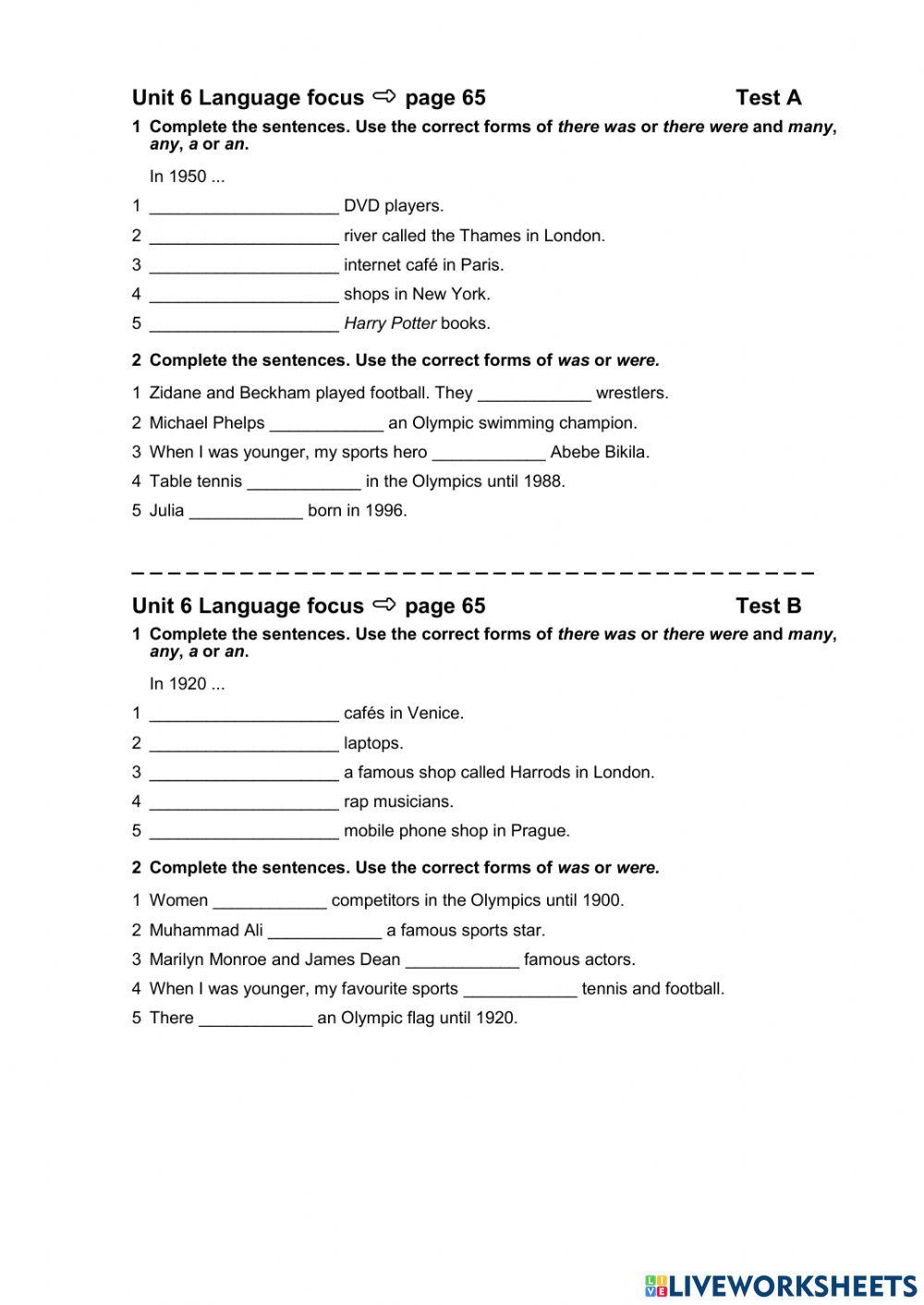 English Plus 1 Unit 6 5 min test