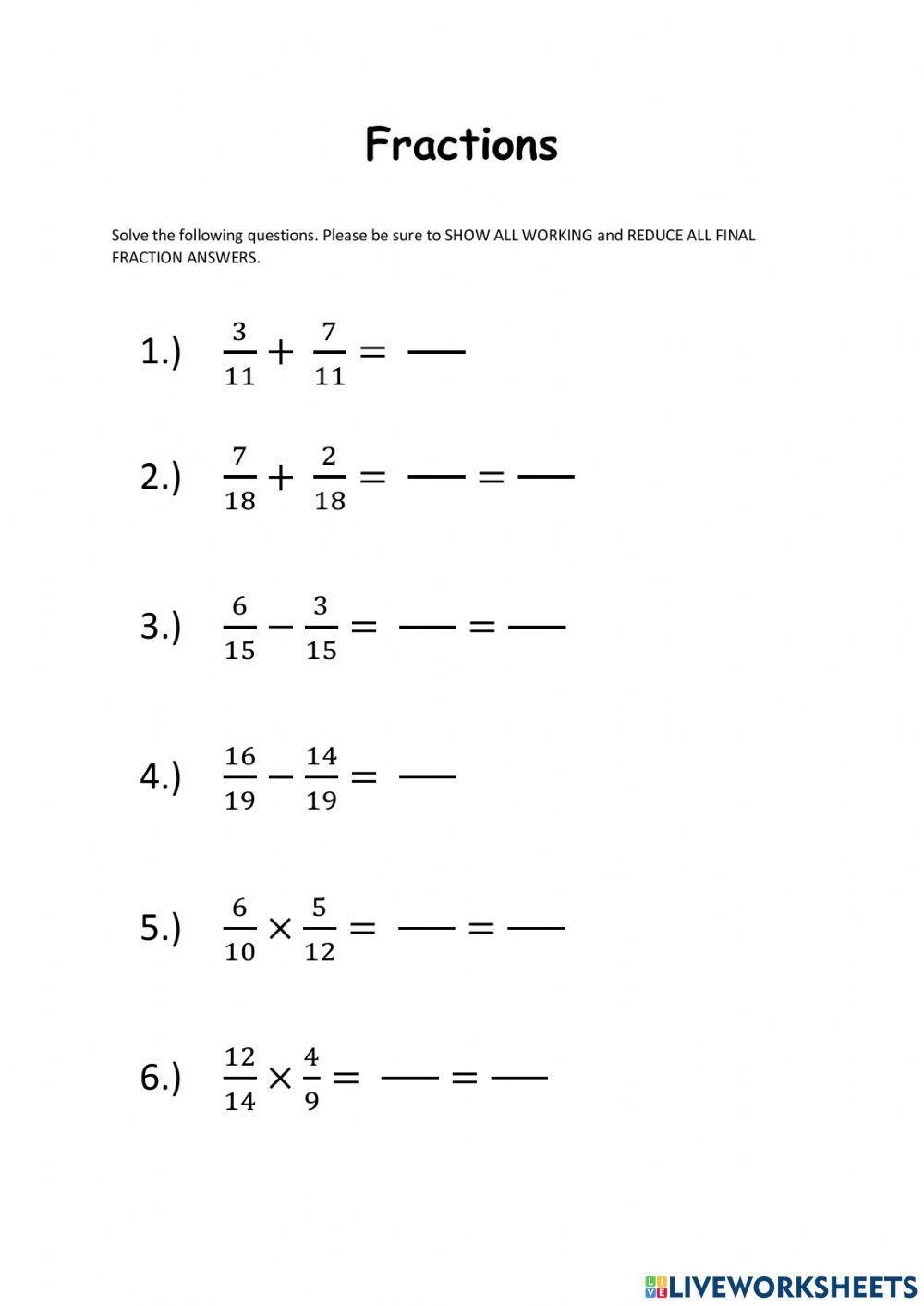 Operations on Fractions