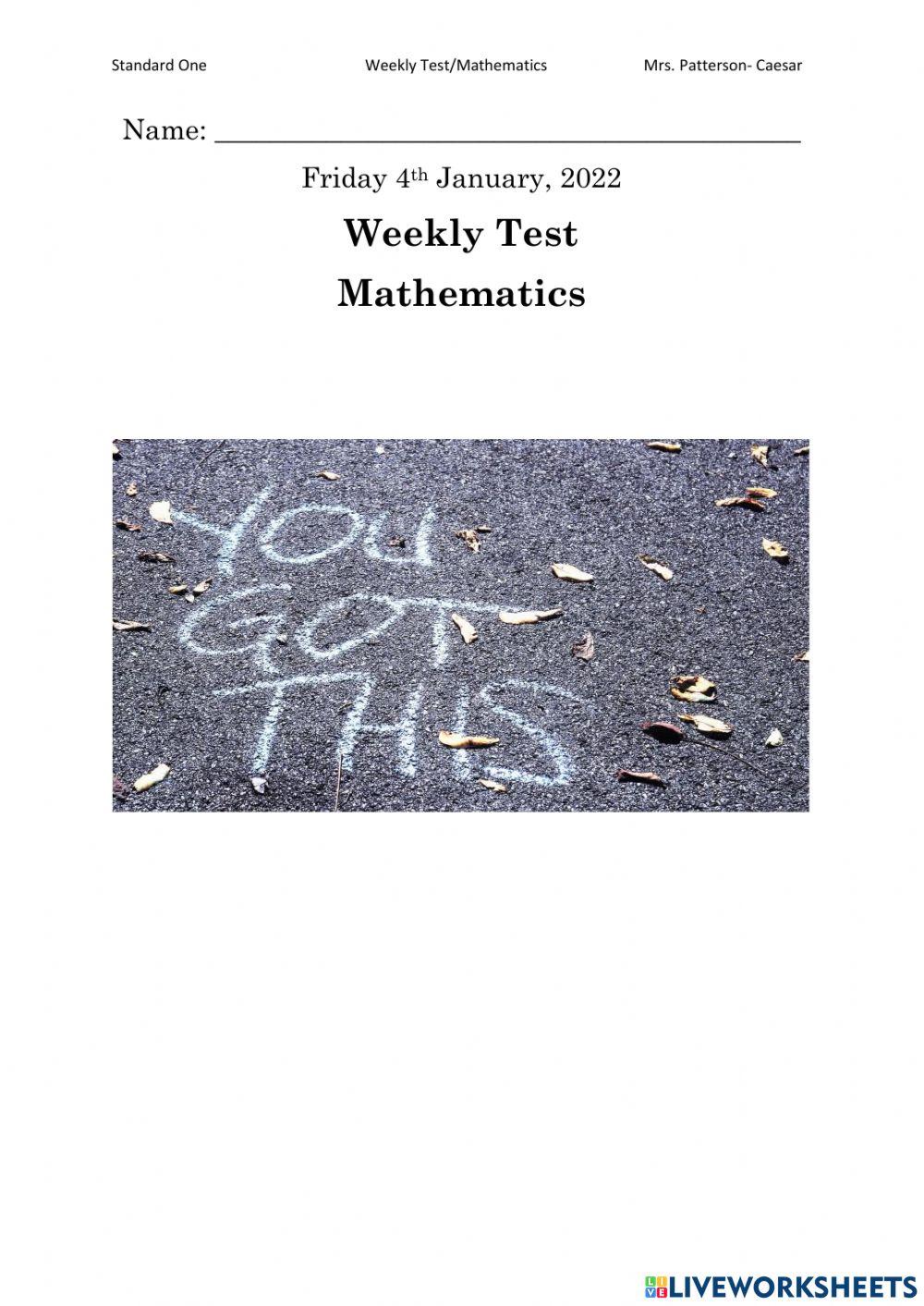 Math Weekly Test term 2 wk5 online exercise for | Live Worksheets