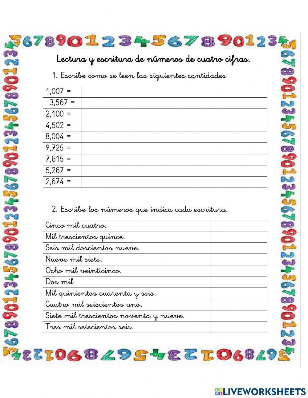 Lectura y escritura de números de cuatro cifras