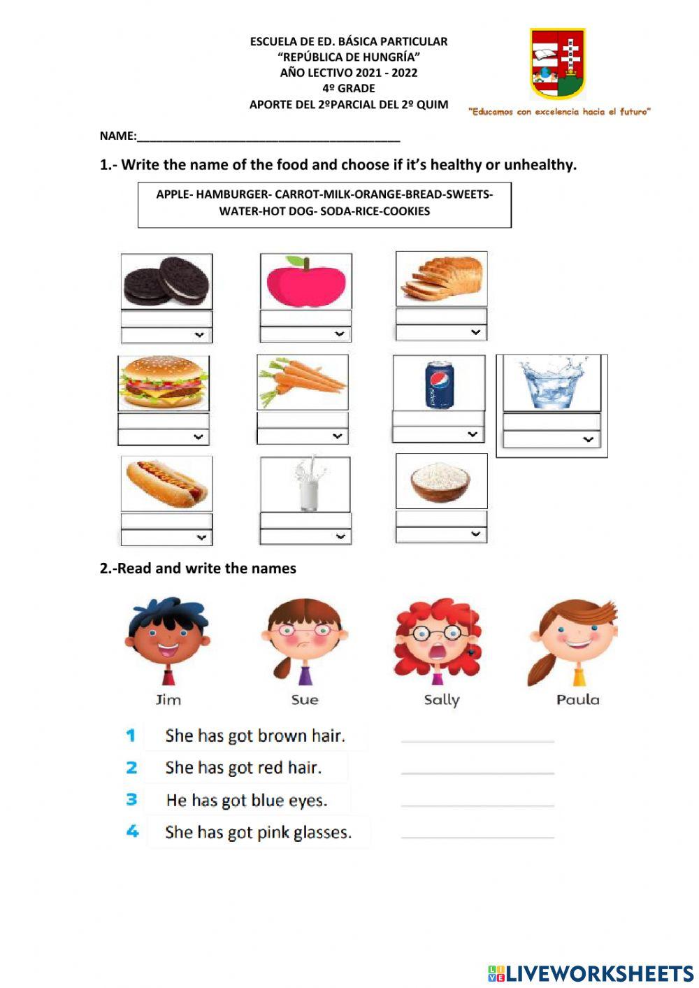 Aporte del 2do parcial del 2do quimestre 4º grado