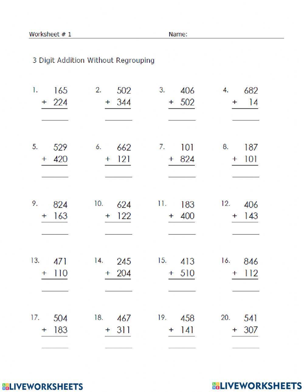Addtion of three digit numbers