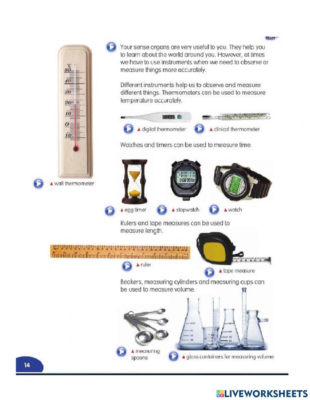 Humans body parts, sense organs and measuring instruments
