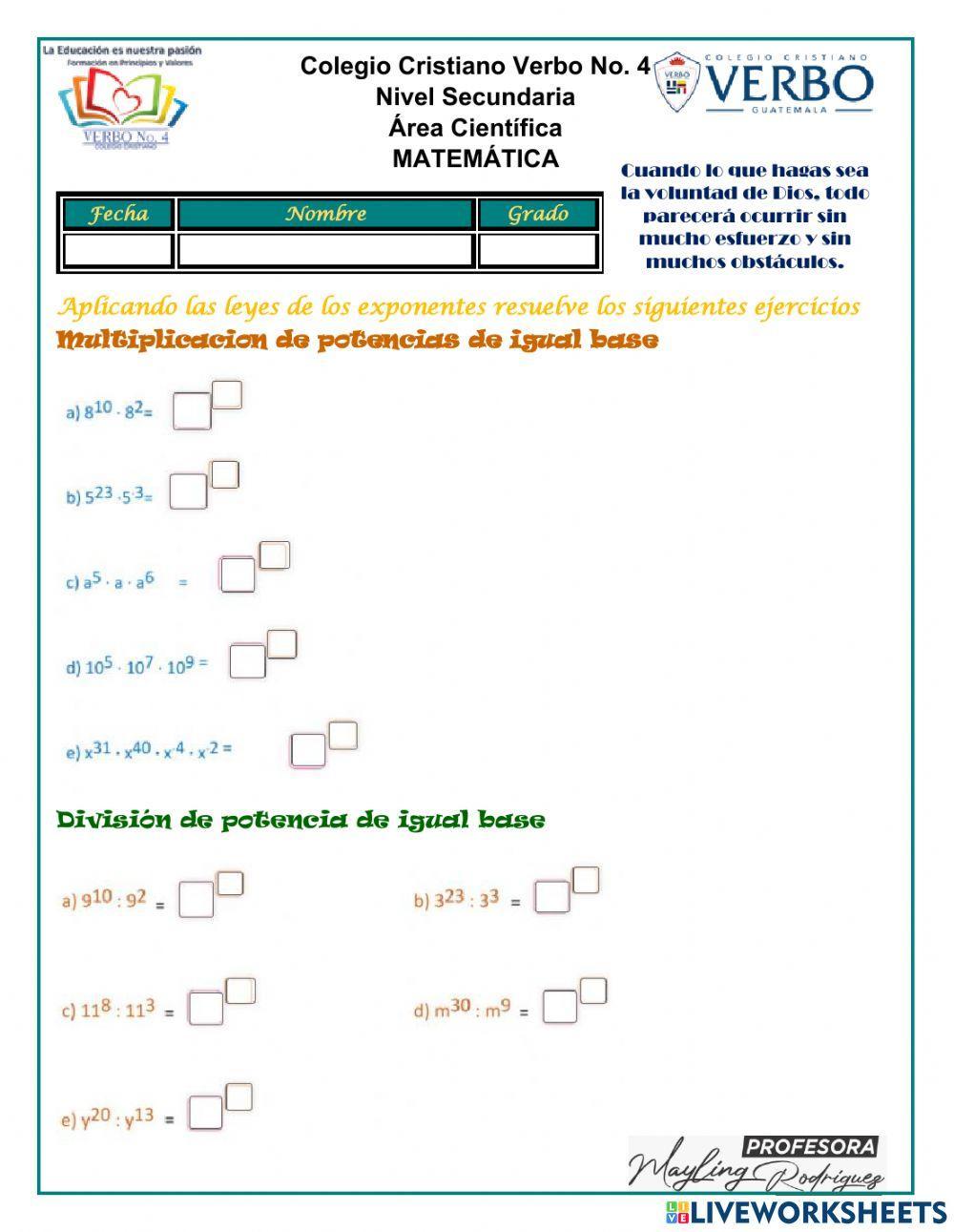 Leyes de Exponentes Leyes de Exponentes